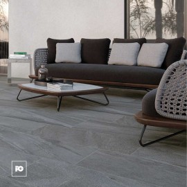 Piso cerámico color gris oscuro formato 45×90, modelo Calice.