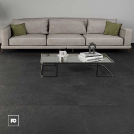 Piso cerámico color negro formato 60×120, modelo Piedra Crater