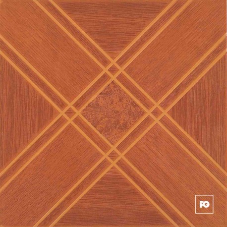 Piso cerámico tipo madera color castaño formato 36×36, modelo Ranch Lux.